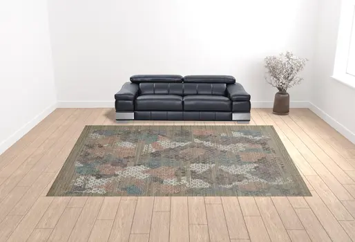 12' X 15' Pink Blue And Taupe Abstract Hand Woven Distressed Area Rug