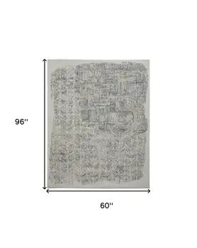 5' X 8' Green Blue And Ivory Abstract Hand Woven Area Rug