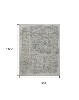 10' X 14' Green Blue And Ivory Abstract Hand Woven Area Rug