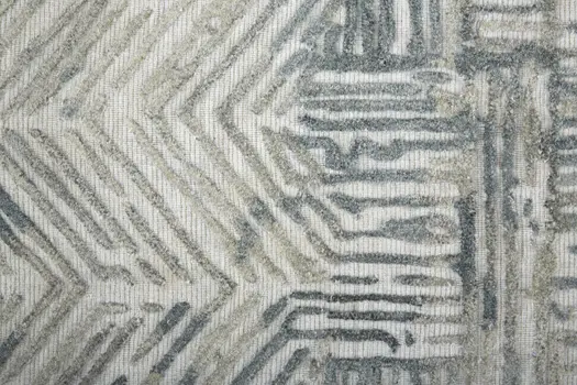 8' Blue and Ivory Abstract Hand Woven Runner Rug