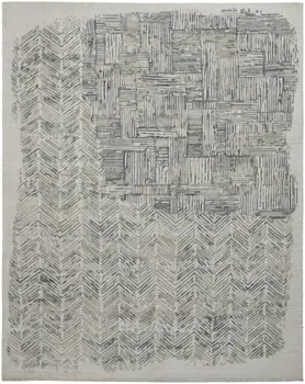 12' X 15' Green Blue And Ivory Abstract Hand Woven Distressed Area Rug