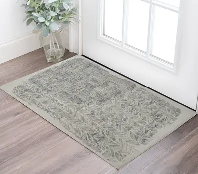 2' X 3' Green Blue And Ivory Abstract Hand Woven Area Rug