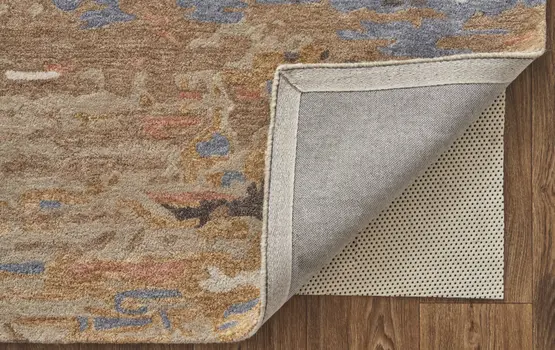 9' X 12' Tan And Blue Wool Abstract Tufted Handmade Stain Resistant Area Rug