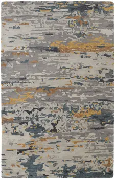 4' X 6' Gray Yellow And Blue Wool Abstract Tufted Handmade Stain Resistant Area Rug
