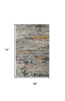 4' X 6' Gray Yellow And Blue Wool Abstract Tufted Handmade Stain Resistant Area Rug