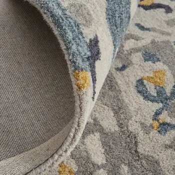 4' X 6' Gray Yellow And Blue Wool Abstract Tufted Handmade Stain Resistant Area Rug