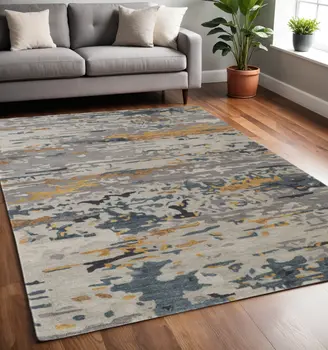 5' X 8' Blue and Gray Wool Abstract Hand Tufted Area Rug