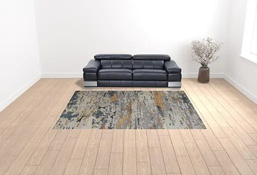 9' X 12' Gray Yellow And Blue Wool Abstract Tufted Handmade Stain Resistant Area Rug