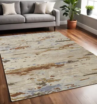 5' X 8' Ivory and Blue Wool Abstract Hand Tufted Area Rug