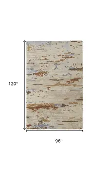 8' X 10' Ivory Blue And Brown Wool Abstract Tufted Handmade Stain Resistant Area Rug