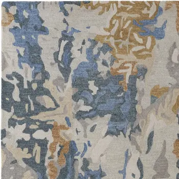 12' X 15' Gray Blue And Gold Wool Abstract Tufted Handmade Area Rug