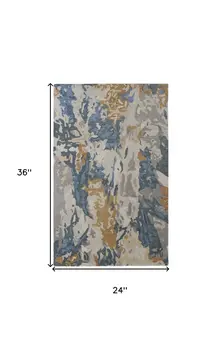 2' X 3' Gray Blue And Gold Wool Abstract Tufted Handmade Area Rug