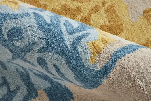 5' X 8' Ivory and Blue Wool Abstract Hand Tufted Area Rug