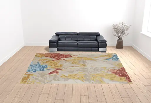 12' X 15' Ivory Yellow And Blue Wool Abstract Tufted Handmade Area Rug