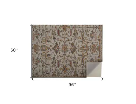5' X 8' Gray And Gold Wool Floral Tufted Handmade Stain Resistant Area Rug