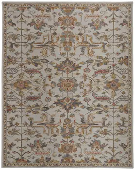 2' X 3' Gray And Gold Wool Floral Tufted Handmade Stain Resistant Area Rug