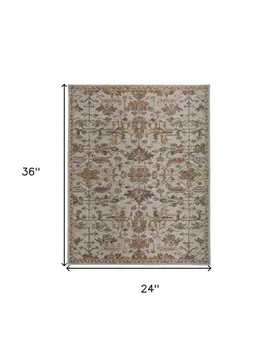 2' X 3' Gray And Gold Wool Floral Tufted Handmade Stain Resistant Area Rug
