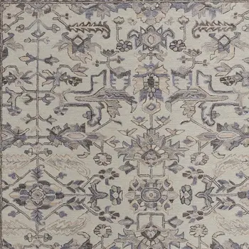 10' X 14' Ivory And Gray Wool Floral Tufted Handmade Stain Resistant Area Rug