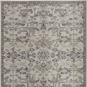 10' X 14' Ivory And Gray Wool Floral Tufted Handmade Stain Resistant Area Rug
