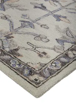 10' X 14' Ivory And Gray Wool Floral Tufted Handmade Stain Resistant Area Rug