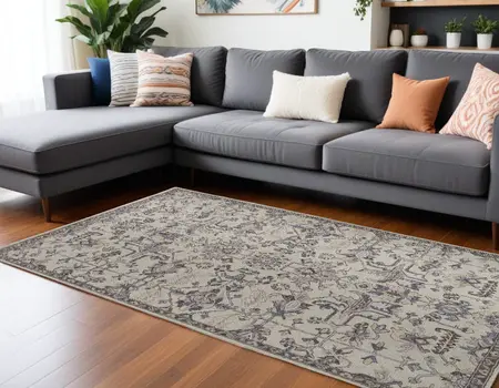 10' X 14' Ivory And Gray Wool Floral Tufted Handmade Stain Resistant Area Rug