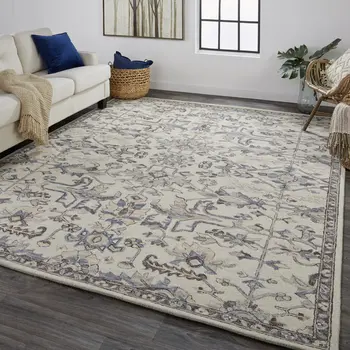 2' X 3' Ivory And Gray Wool Floral Tufted Handmade Stain Resistant Area Rug