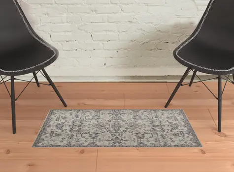 2' X 3' Ivory And Gray Wool Floral Tufted Handmade Stain Resistant Area Rug