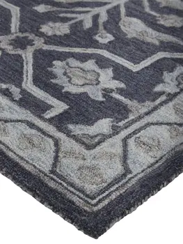 5' X 8' Blue And Gray Wool Floral Tufted Handmade Stain Resistant Area Rug