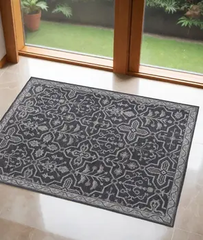 2' X 3' Blue And Gray Wool Floral Tufted Handmade Stain Resistant Area Rug