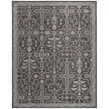 5' X 8' Gray Blue And Ivory Wool Floral Tufted Handmade Stain Resistant Area Rug