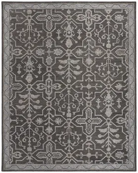 8' X 10' Gray Blue And Ivory Wool Floral Tufted Handmade Stain Resistant Area Rug