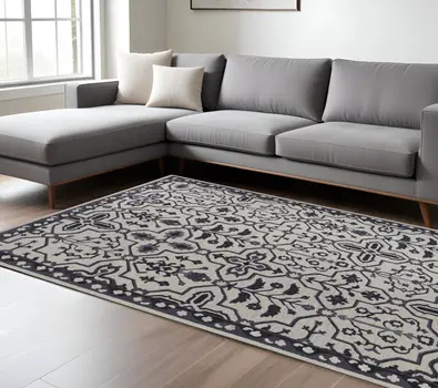 9' X 12' Taupe And Gray Wool Floral Tufted Handmade Stain Resistant Area Rug