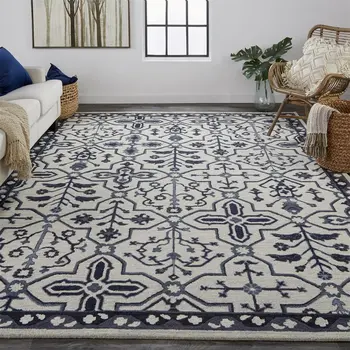 10' X 14' Taupe And Gray Wool Floral Tufted Handmade Stain Resistant Area Rug