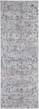 8' Gray Blue And Orange Abstract Power Loom Distressed Stain Resistant Runner Rug