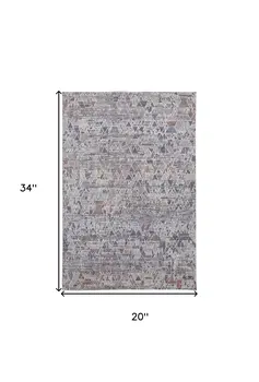 2' X 3' Gray Blue And Orange Abstract Power Loom Distressed Stain Resistant Area Rug