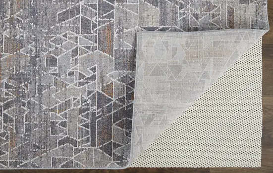 2' X 3' Gray Blue And Orange Abstract Power Loom Distressed Stain Resistant Area Rug
