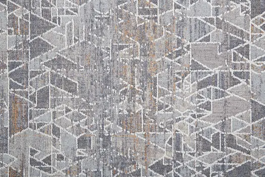 2' X 3' Gray Blue And Orange Abstract Power Loom Distressed Stain Resistant Area Rug