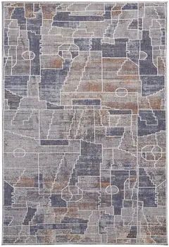 12' X 15' Blue Gray And Orange Geometric Power Loom Stain Resistant Area Rug