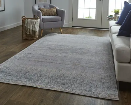 2' X 3' Gray Ivory And Orange Geometric Power Loom Distressed Stain Resistant Area Rug