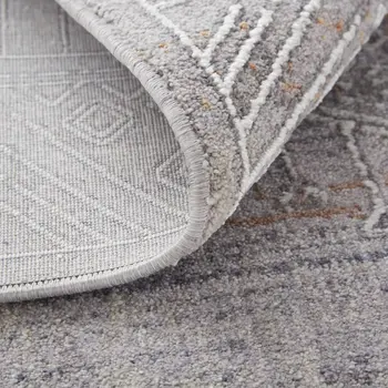 2' X 3' Gray Ivory And Orange Geometric Power Loom Distressed Stain Resistant Area Rug
