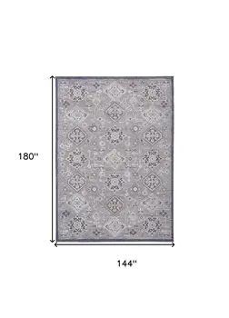12' X 15' Gray Floral Power Loom Stain Resistant Area Rug
