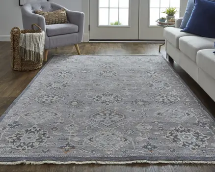 2' X 3' Gray Floral Power Loom Stain Resistant Area Rug