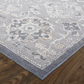 2' X 3' Gray Floral Power Loom Stain Resistant Area Rug