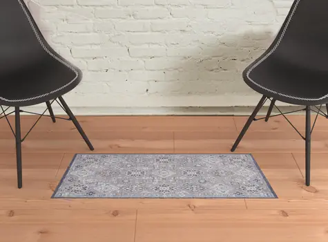 2' X 3' Gray Floral Power Loom Stain Resistant Area Rug