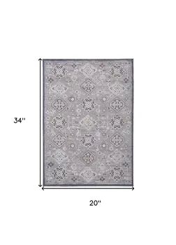 2' X 3' Gray Floral Power Loom Stain Resistant Area Rug