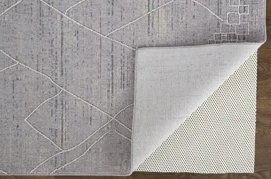 9' X 12' Gray Striped Power Loom Distressed Stain Resistant Area Rug