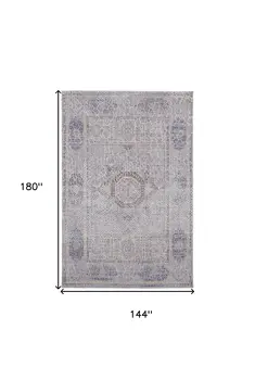 12' X 15' Gray And Ivory Floral Power Loom Distressed Stain Resistant Area Rug
