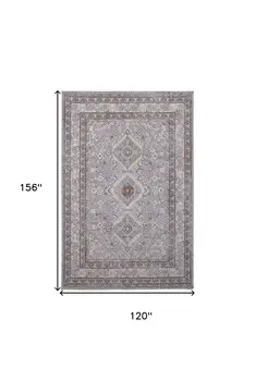 10' X 13' Gray Orange And Ivory Floral Power Loom Stain Resistant Area Rug