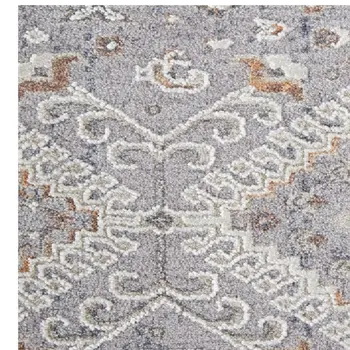8' Gray Orange And Ivory Floral Power Loom Stain Resistant Runner Rug