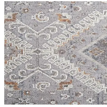 8' Gray Orange And Ivory Floral Power Loom Stain Resistant Runner Rug